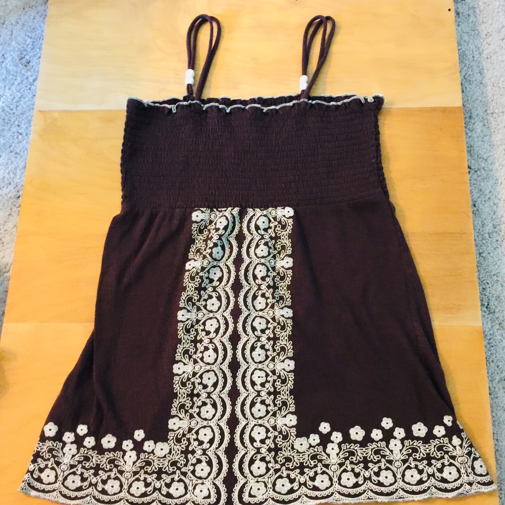 Brown tank top with white flower design